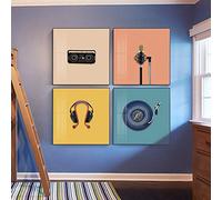 SXKJ Elementos de música coloridos modernos Cuadro de arte de pared Micrófono Radio Pintura en lienzo Pósteres e impresiones Sala de estar Decoración para el hogar 30x30cmx4 Sin marco