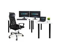 SyberDesk Gaming Pro: Escritorio de esquina para juegos, 197 x 132 cm – Mesa de ordenador grande, escritorio de esquina, ideal para oficina y juegos (diseño para diestros, color blanco)