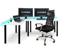 SyberDesk Gaming Pro LED: Escritorio de esquina para juegos con iluminación LED, 197 x 132 cm, con gran superficie para PC, hub USB (diseño izquierdo, color blanco)
