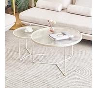 SYCARPET 2 Juegos de mesas anidadas, Mesa de Centro Redonda, Mesa de Centro para Sala de Estar, Grande: 70 * 70 * 45 cm; Pequeño: 50 * 50 * 37 cm, Blanco
