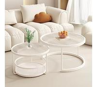 SYCARPET 2 Juegos de mesas Nido, Mesa de Centro Redonda, Mesa de Centro para Sala de Estar, Grande: 70 * 70 * 55 cm; Pequeño: 60 * 60 * 45 cm, Blanco