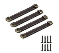 SYDARSYN 4 piezas Tiradores de Cuero para Muebles Cocina Cuero Manilla de Armario Puerta de Cajón Pomos Manija del Gabinete Cuero Tiradores para Armario Cajones Perillas 128 mm
