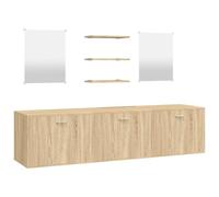 SYDE Juego de 6 Piezas Mueble de Baño Madera de Roble | Montaje en Pared, Incluye Espejo y Desagüe, Resistente a la Humedad, Sin Lavabo
