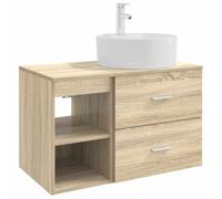 SYDE Juego de Muebles de baño 2 uds. Roble Sonoma | Montaje en pared, lavabo y grifo incluidos, estante y cajones de madera