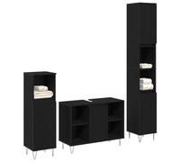 SYDE Juego de Muebles de baño 3 uds. Roble Negro 30 x 30 x 180 cm | Madera resistente a humedad, gabinete lavabo, alto y baño, almacenamiento para toallas y sábanas
