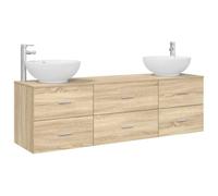 SYDE Juego de Muebles de Baño 3 uds. Roble Sonoma | Madera Resistente, Montaje en Pared, Lavabo y Grifo Integrados, Almacenamiento Amplio