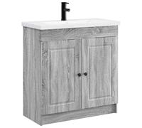 SYDE Juego de Muebles de Baño Gris 56 x 37,5 x 81 cm | Madera Elaborada, Lavabo Integrado, Grifo Moderno, Puertas con Bisagras, Estantes Organizadores