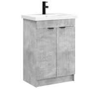SYDE Juego de Muebles de Baño Gris Hormigón 56 x 37,5 x 81 cm | Lavabo con Grifo Empotrado, Madera Resistente, Estantes y Compartimentos, Diseño Minimalista
