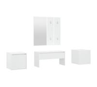 SYDE Juego de Recibidor Madera Contrachapada Blanco | Banco con Almacenaje, Espejo y Percheros, Maceta Incluida, Max 110 kg por Asiento