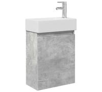 SYDE Lavabo Montado en Pared con Mezclador Agua Fria Caliente | Madera Duradera, Desague Pulsador, Puertas Reversibles, Gris Hormigon 45,5 x 22,5 x 84 cm