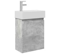 SYDE Módulo de Baño con Grifería Gris Hormigón 45,5 x 22,5 x 84 cm | Montaje en pared, madera duradera, desagüe pulsador, puertas reversibles, fácil limpieza
