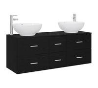SYDE Mueble Baño 3 uds Negro 49,5 x 44,5 x 65 cm | Madera durable, montaje en pared, cajones amplios, manijas plateadas, ahorra espacio