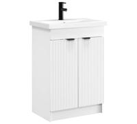 SYDE Mueble de Baño Blanco 56 cm con Lavamanos y Grifo | Madera Resistente, Estantes y Compartimentos, Diseño Minimalista, Fácil Montaje