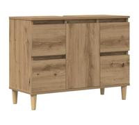 SYDE Mueble Lavabo Madera Ingenieria Roble 80x33x60 cm | 4 Cajones, 1 Compartimento, Patas Eucalipto, Resistente Humedad, Fijacion Pared Incluida