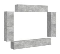 SYDE Mueble TV 8 uds Gris Concreto Montaje Pared | 4 Compartimentos Grandes, 2 Puertas, Estilo Minimalista, Limpieza Facil