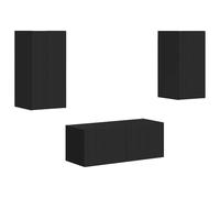 SYDE Mueble TV Negro 2 uds Madera Ingeniería | Montaje en pared, ahorra espacio, 2 gabinetes amplios, diseño minimalista, fácil ensamblaje