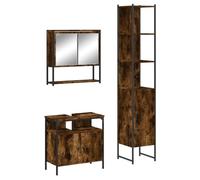 SYDE Set de Muebles baño 3 pzas Madera contrachapada Roble Ahumado | Con espejo, montaje en pared, resistente a humedad, amplio almacenaje