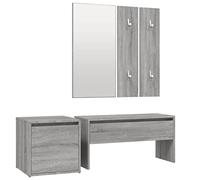 SYDE Set de Recibidor Madera Contrachapada Gris Sonoma | Banco con Cajon, Espejo y Perchero, Almacenamiento Multiusos, Max 110 kg por Asiento