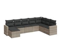SYDE Set de Sofás de Jardín 8 Pzas Ratán Sintético Gris | Almacenaje bajo asiento, Cojines Gruesos, Funda Lavable, Diseño Modular