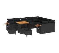 SYDE Set de Sofás Poliratán Madera Acacia 13 Piezas Negro | Modular, Cojines Lavables, Resistente al Agua, Ideal Jardín y Terraza