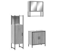 SYDE Set Mueble Baño 3 Pzas Madera Gris Sonoma | Con Espejo, Montaje en Pared, Resistente a Humedad, Amplio Almacenaje