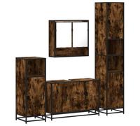SYDE Set Mueble Baño 4 Pzas Madera Contrachapada Roble Ahumado | Con Lavabo y Espejo, Montaje en Pared, Estructura Metálica, Resistente a Humedad