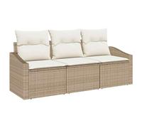 SYDE Set Sofá Jardín 3 Piezas Beige Poliratán | Con Cojines, Mesas Auxiliares, Resistente UV, Marco Acero, Fácil Limpieza