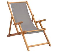 SYDE Silla de Playa Gris Claro Madera de Teca Maciza | Respaldo Ajustable 3 Posiciones, Poliéster Resistente al Agua, Plegable para Terraza