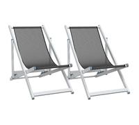 SYDE Sillas de Playa Plegables 2 Unidades Aluminio Textilene Gris | Ajustable 3 Posiciones, Resistente UV, Soporta 110 kg, Ideal Piscina Jardin