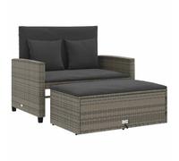 SYDE Sofá de Jardín 2 Plazas Ratán PE Gris con Cojines | Convertible en Cama, Reposapiés con Almacenamiento, Fundas Lavables, Uso Exterior
