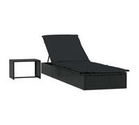 SYDE Tumbona 1 ud con Mesita Ratán PE Negro | Estructura de Acero, Asiento Regulable, Resistente a la Intemperie, para Piscina, Balcón y Camping
