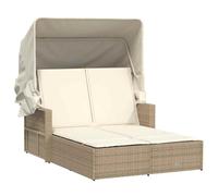 SYDE Tumbona Doble con Capota y Cojines Ratán Sintético Beige | Respaldo Ajustable 2 Posiciones, Toldo Retráctil, Fundas Lavables, Uso Exterior