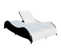 SYDE Tumbona Doble Ratán Sintético Negra con Cojín | Respaldo Ajustable, Armazón de Acero, Funda Lavable, para Jardín y Patio