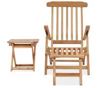 SYDE Tumbona Madera de Teca con Reposapiés y Mesita | Respaldo Reclinable, Reposabrazos Amplios, Plegable, Máximo 110 kg, para Jardín o Patio