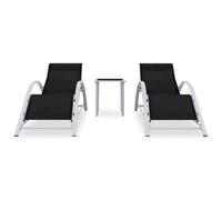 SYDE Tumbonas con Mesita 2 Unidades Aluminio Negro | Textilene Resistente, Vidrio Templado, Ergonomico, Facil Limpieza, Uso Exterior