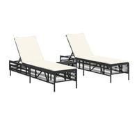 SYDE Tumbonas con Mesita 2 Unidades Ratán Sintético Negro | Respaldo 5 Posiciones, Cojines Lavables, Estructura de Acero, Máx 110 kg por Asiento