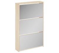 SYDE Zapatero con Espejo 3 Cajones Roble 63x17x102,5 cm | Montaje en pared, resistente, organizador de zapatos para dormitorio, capacidad 3-4 pares por cajón