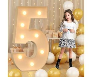 Syibelters 100 cm - 3.3 pies gigantes LED iluminados números 5, mosaico de marquesina iluminado, lámparas de números LED para el día de San Valentín, cumpleaños, Navidad, Año Nuevo