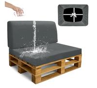 SYLC Impermeable Funda De Cojines Palets Exterior Jardin, Elástico Terciopelo Fundas para Palés, Protectores De Muebles Madera Sofa Terraza Lavable (Grey-Blue,2 PCS(1 Seat+1 Back))