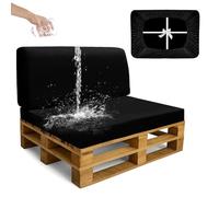 SYLC Impermeable Funda De Cojines Palets Exterior Jardin, Elástico Terciopelo Fundas para Palés, Protectores De Muebles Madera Sofa Terraza Lavable (Black,2 PCS(1 Seat+1 Back))