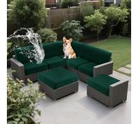 SYLC Impermeables Funda de Cojín Exterior, elástico Funda de Asiento Sofa, Ajustable Protectores de Muebles para terraza ratán Palet Tumbona Lavable (Dark Green,Wide 230-280, Deep 50-70cm)