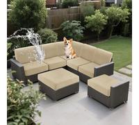 SYLC Impermeables Funda de Cojín Exterior, elástico Funda de Asiento Sofa, Ajustable Protectores de Muebles para terraza ratán Palet Tumbona Lavable (Beige,Wide 50-70, Deep 50-70cm)