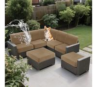 SYLC Impermeables Funda de Cojín Exterior, elástico Funda de Asiento Sofa, Ajustable Protectores de Muebles para terraza ratán Palet Tumbona Lavable (Camel,Wide 60-90, Deep 70-85cm)