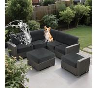 SYLC Impermeables Funda de Cojín Exterior, elástico Funda de Asiento Sofa, Ajustable Protectores de Muebles para terraza ratán Palet Tumbona Lavable (Dark Grey,Wide 50-70, Deep 50-70cm)
