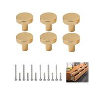 Sylkeov Pack de 6 Pomos de Cajón de Latón Macizo, 6 Piezas de Manijas Redondas Doradas con 12 Tornillos, Manijas para Armarios, Cajones de Cocina y Baño (Diámetro 25 mm, Altura 20 mm)