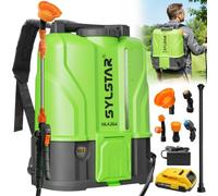 SYLSTAR Pulverizador Electrico 16L, 8.3Bar Potente Sulfatadora Bateria Compatible con DeWalt 18V, 5 Boquillas Pulverizador Bateria con Fuerza de Pulverización Ajustable (con Cargador)