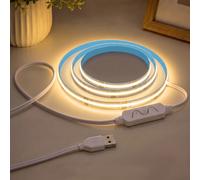 sylvwin Tira LED COB 1M,2700K Blanco Cálido,Regulable | USB Tira de Luces LED,320 LEDs/m,Flexible Strip para Iluminación Bajo Armario,Detrás de la TV,Encimera de Cocina