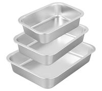 SYUTBOU Juego de 3 bandejas de horno de acero inoxidable, 27 x 20 x 7, 32 x 22 x 7, 36 x 27 x 7 cm, bandeja rectangular con asas, bandeja rectangular para horno, parrilla, molde para horno