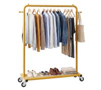 Sywhitta - Perchero con ruedas y estante inferior de malla, estructura metálica resistente, para ropa, abrigos y faldas, 101 x 40,6 x 164 cm (largo x ancho x alto), dorado