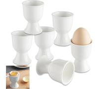 SZKKQKJ Juego de 6 hueveras de porcelana, porcelana, color blanco, soporte para huevos, bandeja para huevos, 7 x 5,2 cm, porcelana blanca, para cualquier mesa de desayuno, huevos duros y blandos